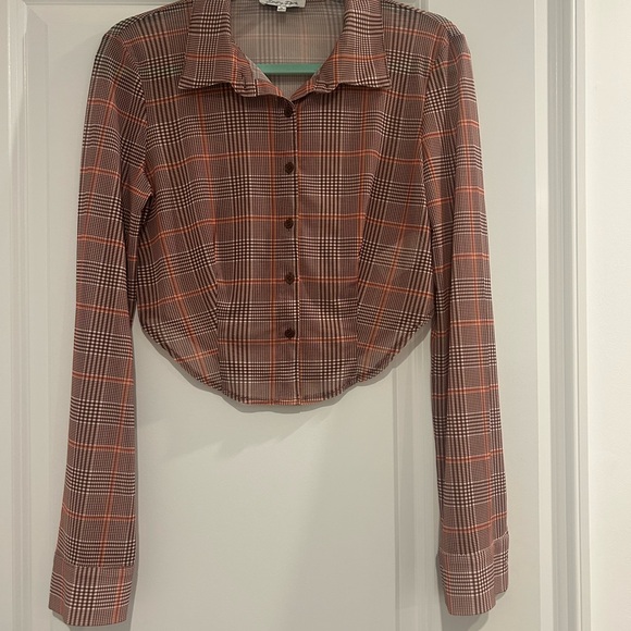 emory park Tops - Emory Park Brown and Orange Plaid Button-Down Shirt